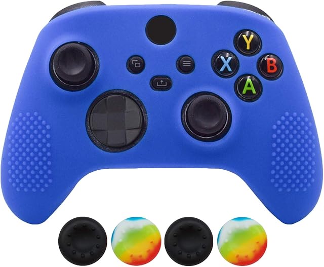 Skin for Xbox Series Controller,Hikfly Cover for Xbox S X/S Controller Grips Case Non-Slip Studded Silicone Controller Cover with 4pcs Thumb Grips Caps(Blue)