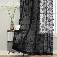 Vista 90 de YJ YANJUN Cortinas traslúcidas negras de 54 pulgadas de largo, panel de cortina de encaje gótico victoriano para cocina, cortinas cortas