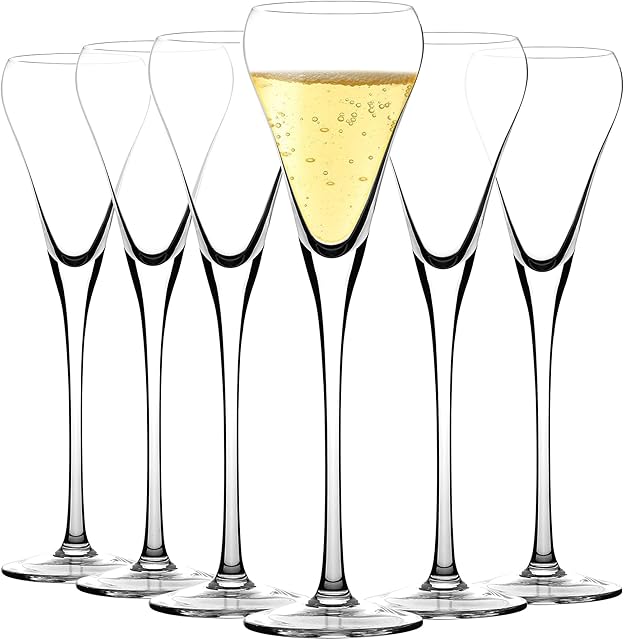 Amisglass Champagne Flutes Set of 6, 100Lead Free Quality Sparkling Wine Stemware Set, Mimosa Cocktail Glasses Perfect for Weddings Anniversaries and Catered Events - 200ml