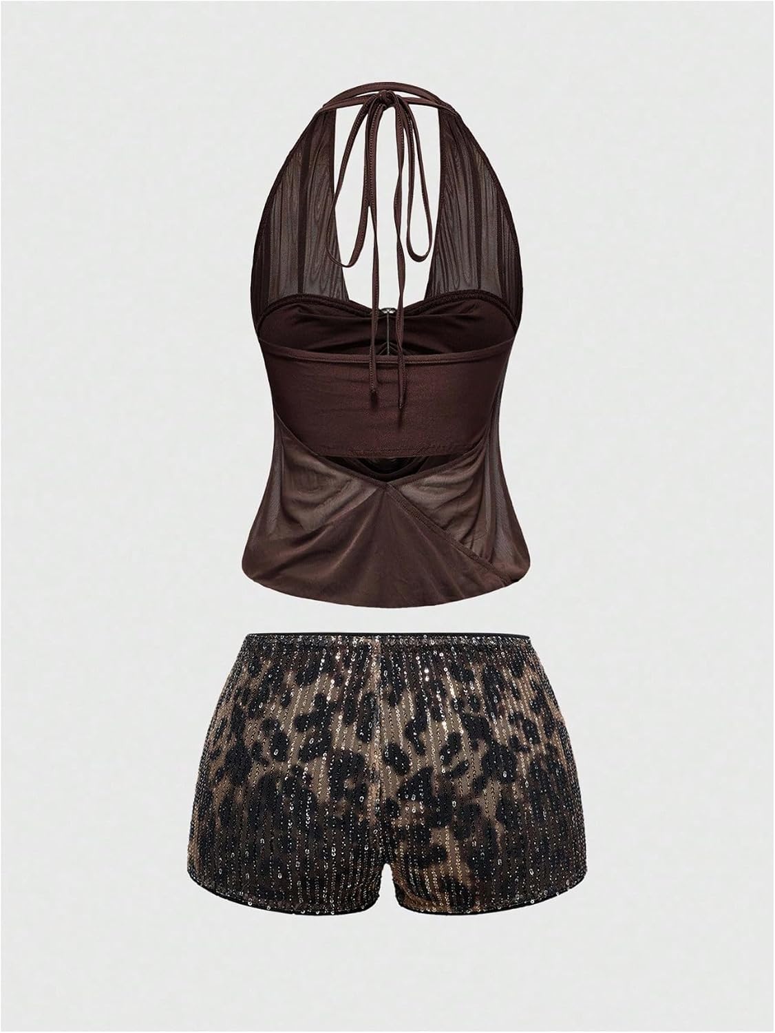 GORGLITTER Women's 2 Piece Draped Halter Top Leopard Low Rise Micro Mini Shorts Sets Y2K Party Sexy Going Out Outfits