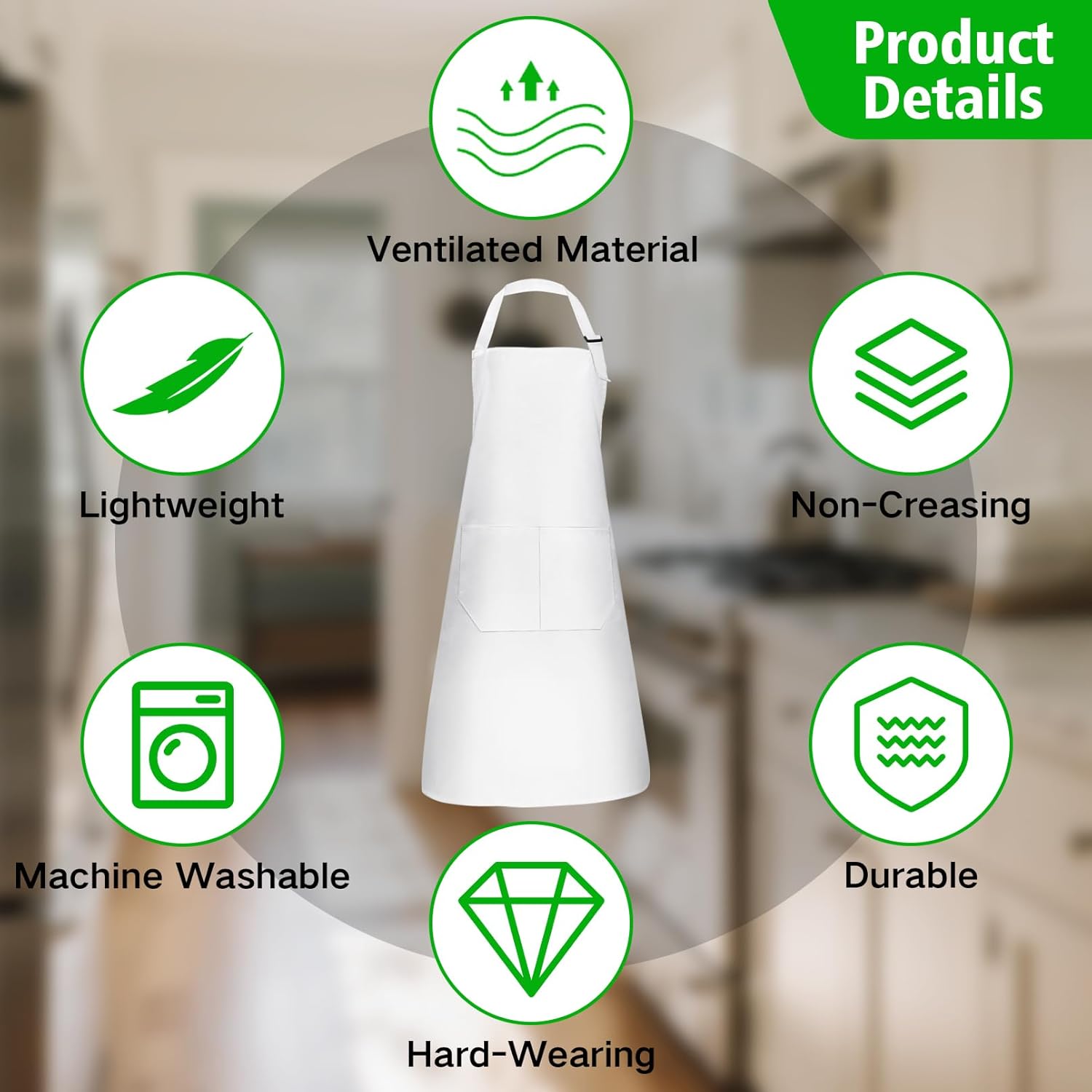 15Pcs Bib Apron,Adjustable Aprons Bulk with 2 Pocket,Unisex Apron,Waterphoof White Aprons for Adult,Machine Washable