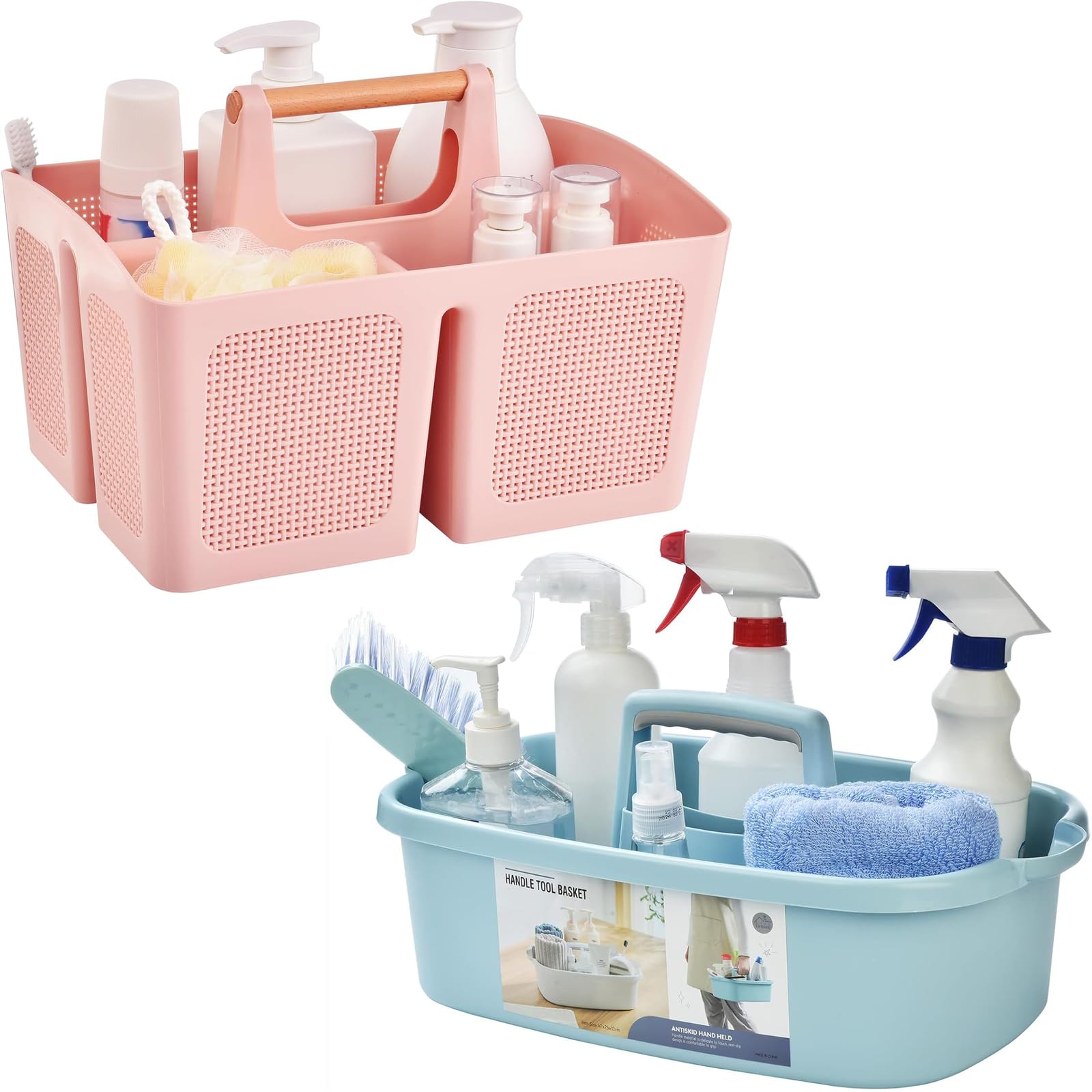 ALINK Large Plastic Shower Caddy Tote Blue and Pink