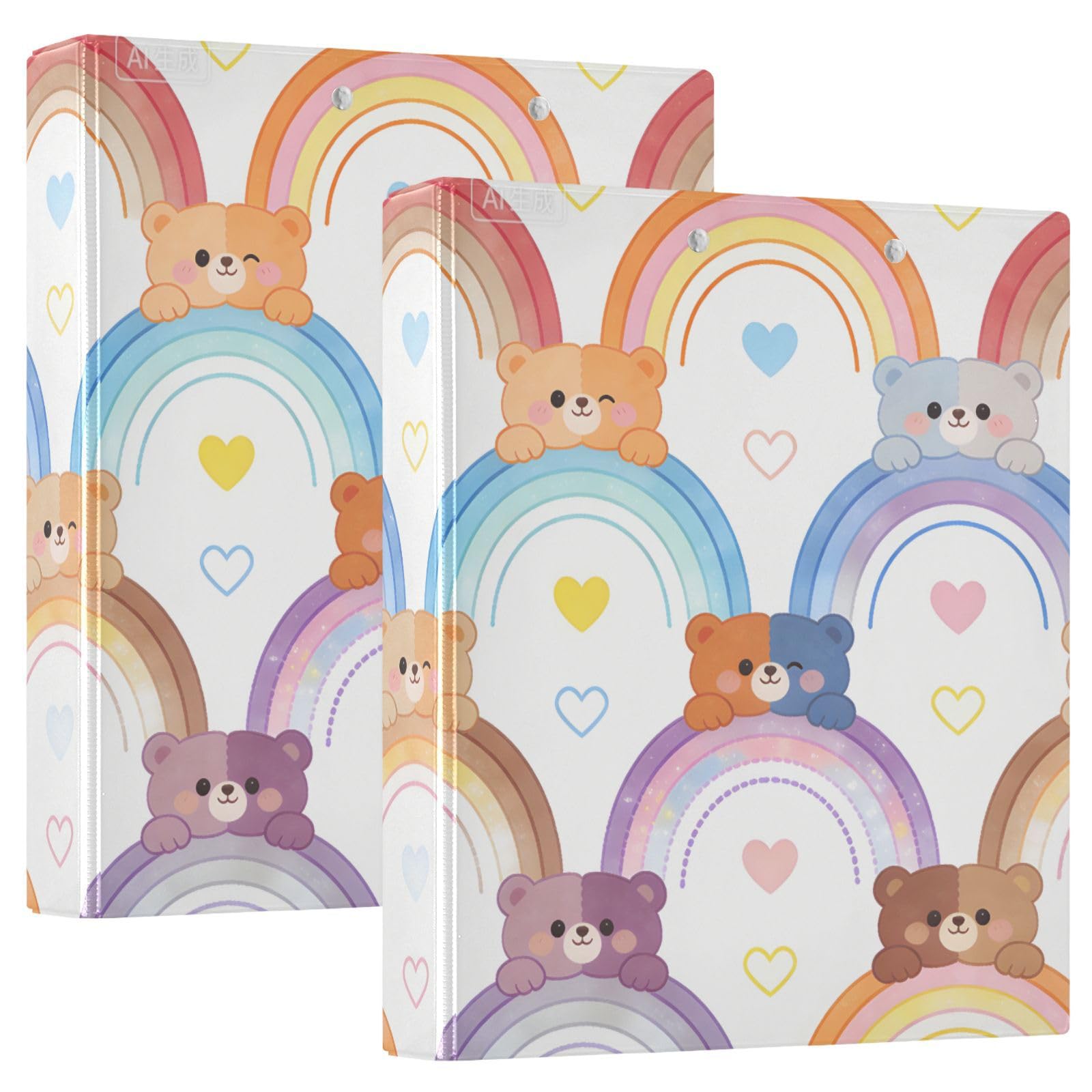 1-1/2 pollici materiale scolastico raccoglitore carino cartone animato arcobaleno orso