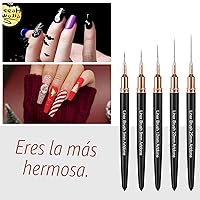 Vista 6 de Artdone Bolígrafos metálicos para arte de uñas, juego de 5 brochas de color negro para líneas largas, detalles finos, dibujo fino, pincel