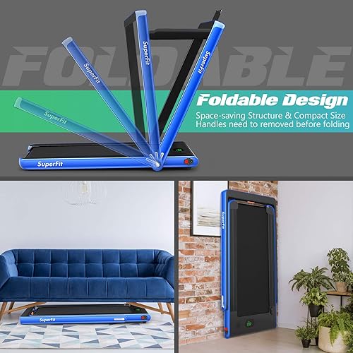 Miniatura 9 de GYMAX Caminadora plegable 2 en 1, máquina de correr para debajo del escritorio con monitor LED y control de aplicación inteligente, caminadora