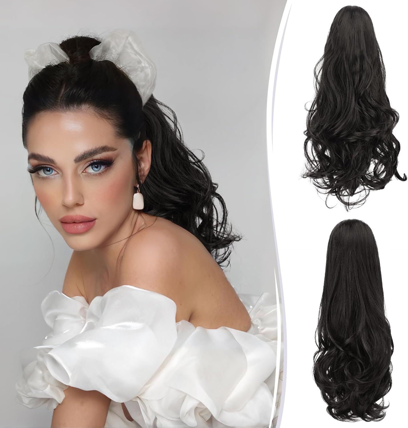 Miss Lirenn® Ponytail Extension Claw Clip in Ponytail Hair Extensions Synthetic Claw Curly Ponytail Extension for Women 16 to 18 inch Curly Wave Claw Clip Ponytail Hairpiece, Black Color
