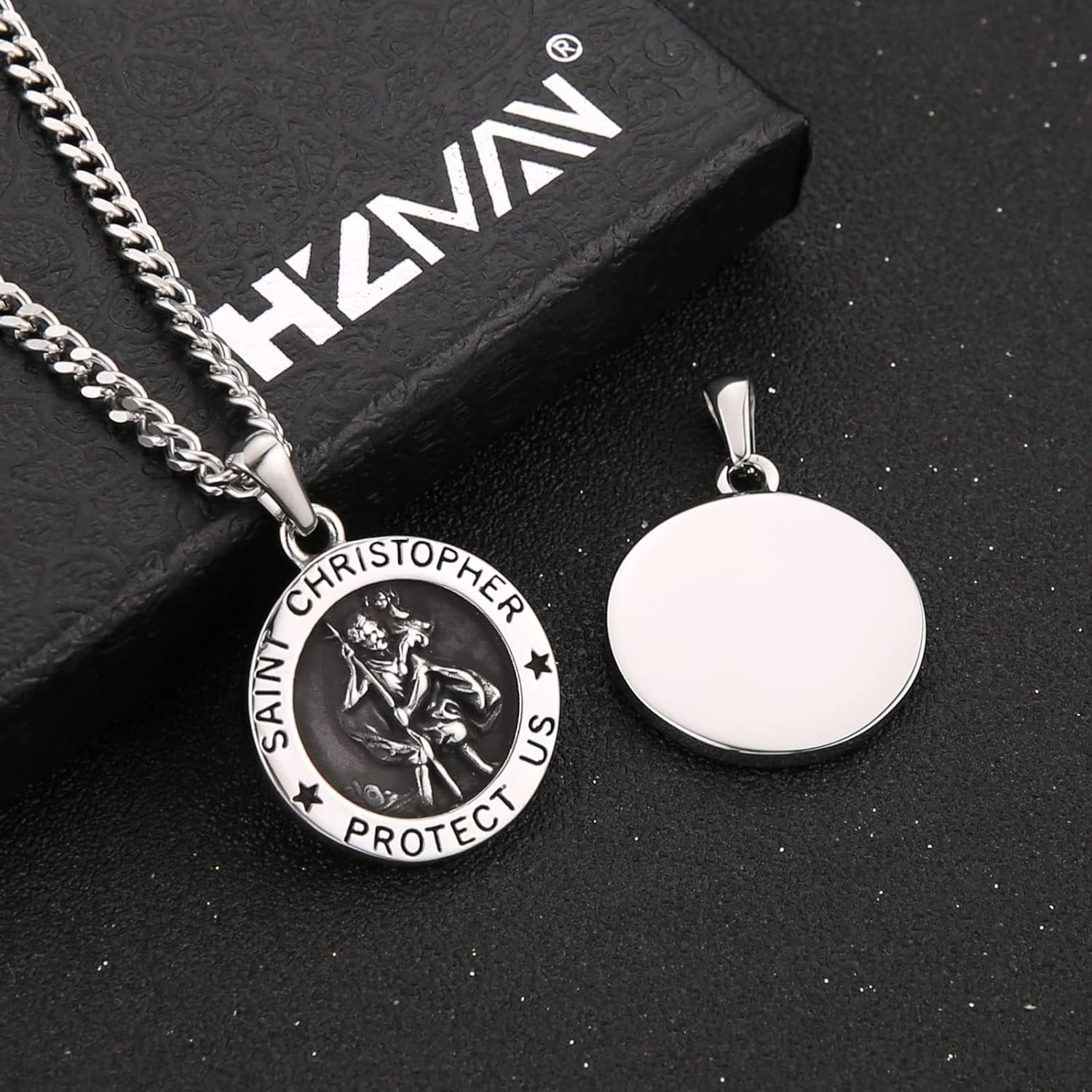 HZMAN Saint Christopher Necklace for Men Women Stainless Steel Round Retro Religious Medal Amulet Pendant Jewelry Gift - Image 4