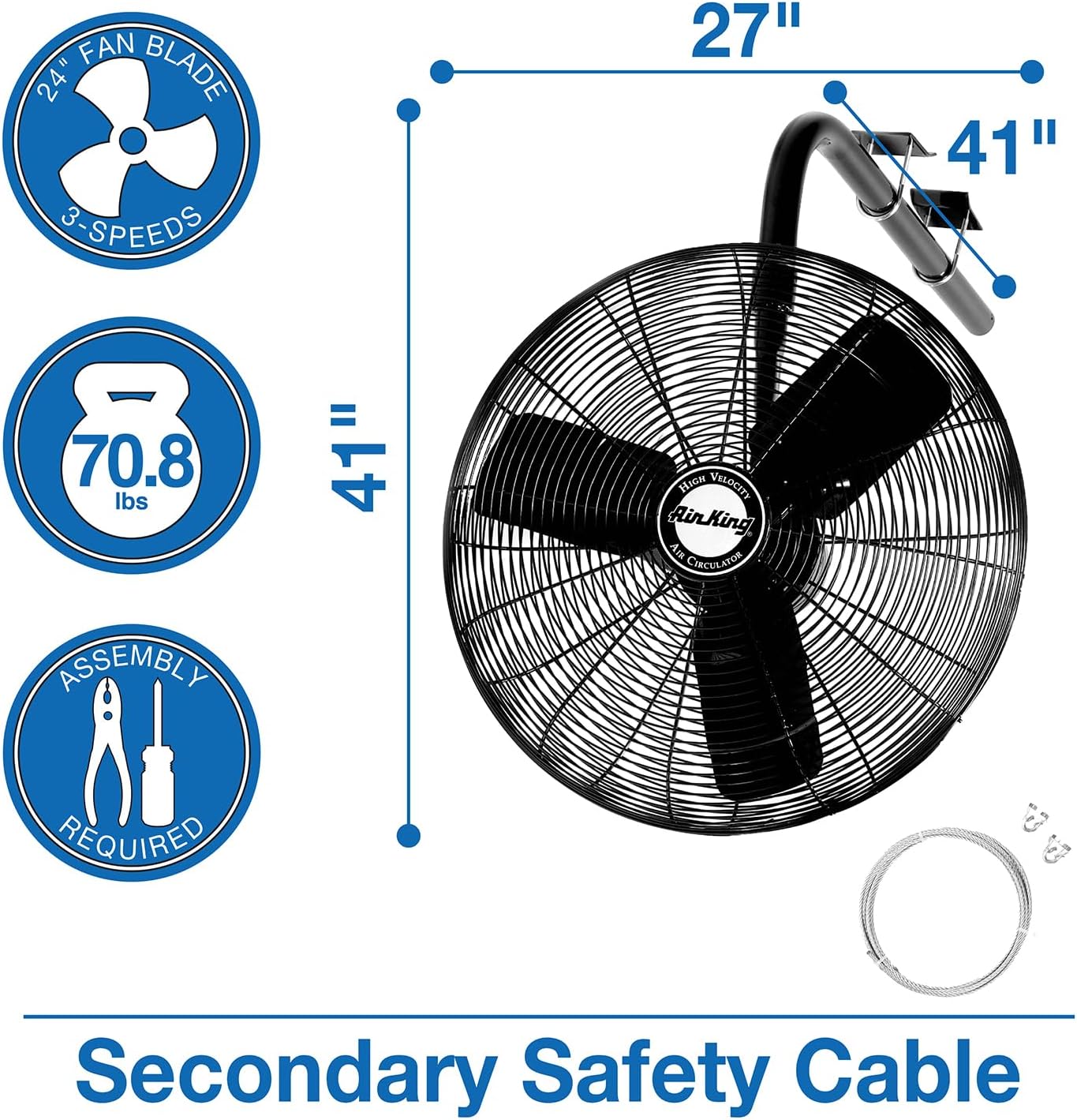 Air King 9424 24-Inch 1/4-Horsepower Industrial Grade I-Beam Mount Fan with 5,130-CFM, Black Finish