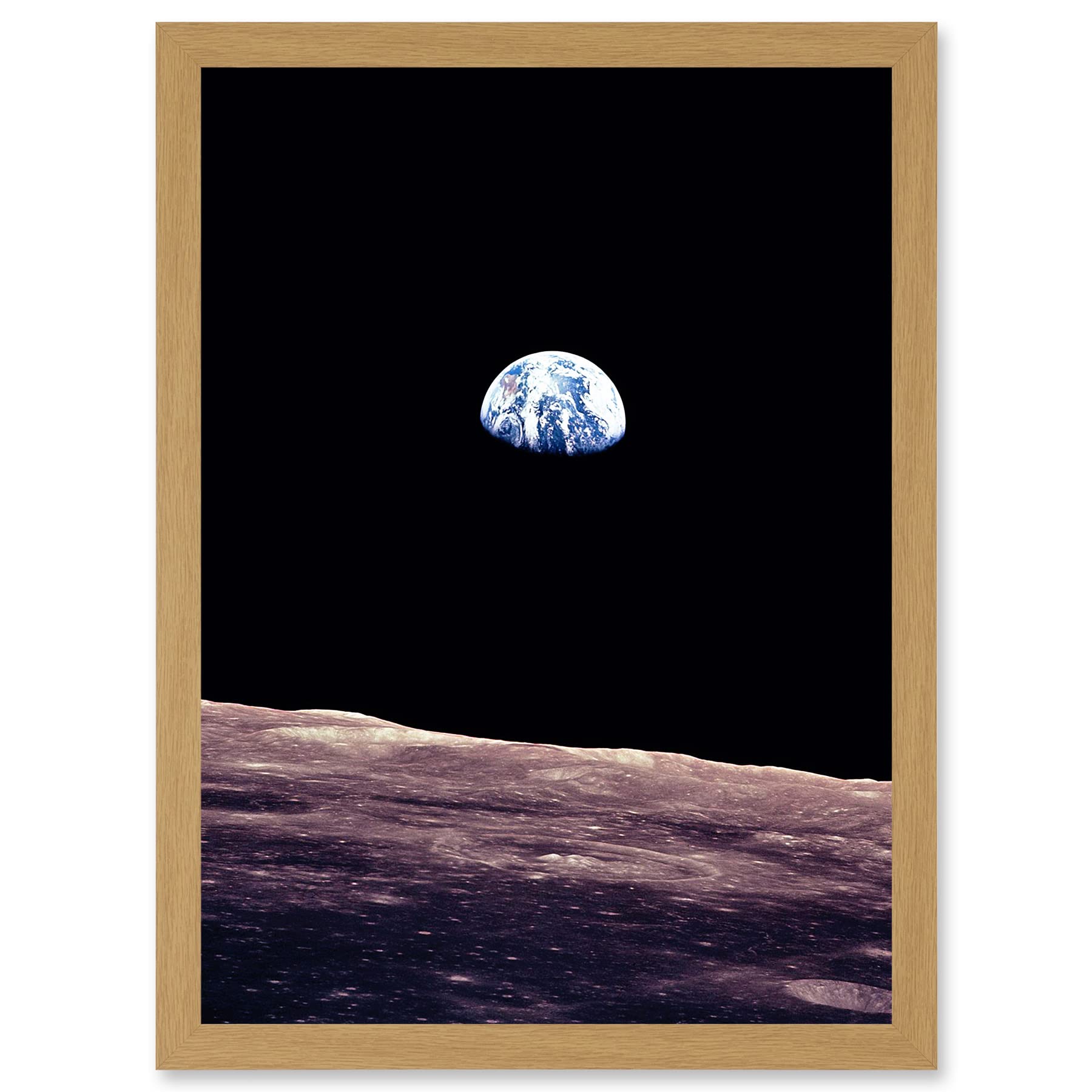 Artery8 Space Photo Planet Earth From Moon Surface Landscape USA A4 Artwork Framed Wall Art Print