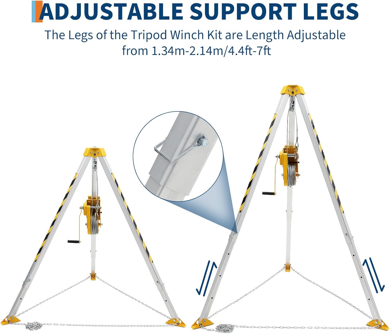 Confined Space Aid Tripod Kit – 1200 Lb Winch, 8' Adjustable Steel Legs, 98' Anti-Rotation Cable, 33' Fall Protection, Fall Arrester, Storage Bag – Industrial Equipment for Manhole & Tunnel Ope