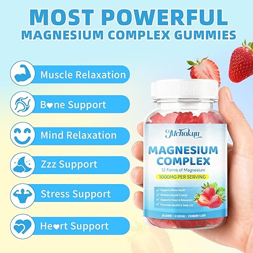 Miniatura 4 de Gomitas de complejo de magnesio, suplemento de complejo de magnesio 12 en 1, 1000 mg - Glicinato mag, citrato, malato, taurato - Alta absorción para