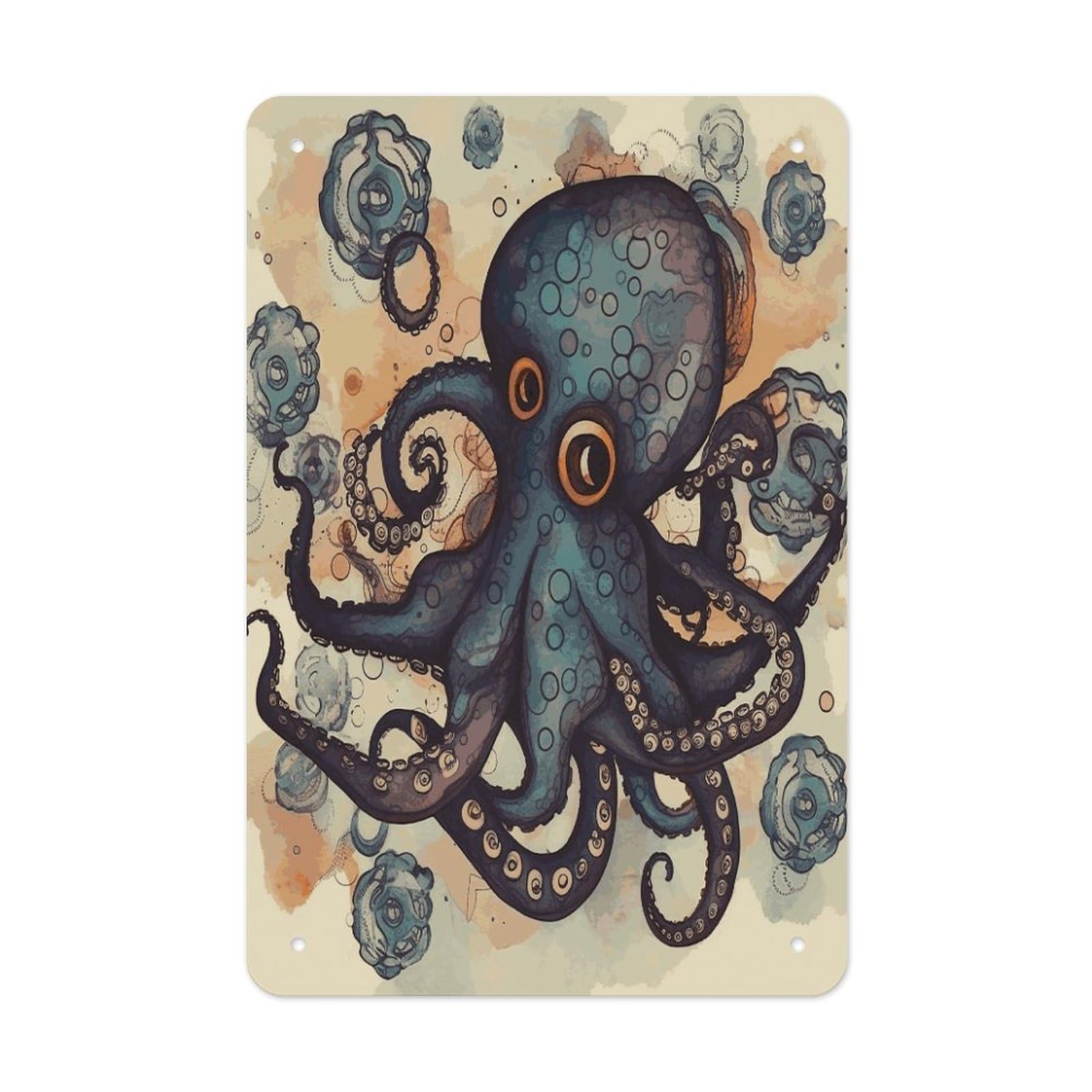 Retro Octopus Metal Tin Sign Wall Decor Funny Retro Sign Weatherproof Metal Wall Art for Indoor Or Outdoor Retro Tin Signs for Kitchen Office Home Bar Decor 11.8 X 7.9 Inch