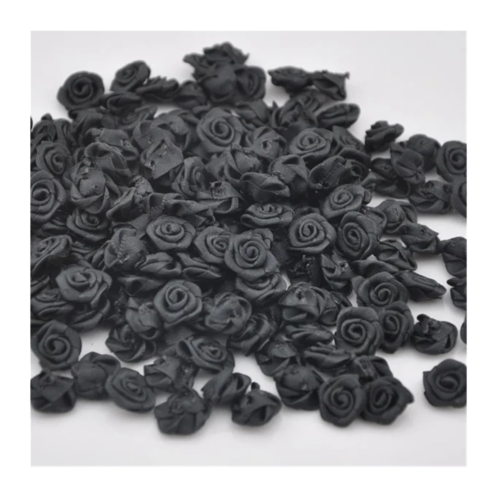 Ndsjaie Black Fabric Flowers Home Decor 50Pcs Satin Ribbon Flower Rose Craft/Wedding Appliques Lots Colors For Wedding Celebration Decor(Black)