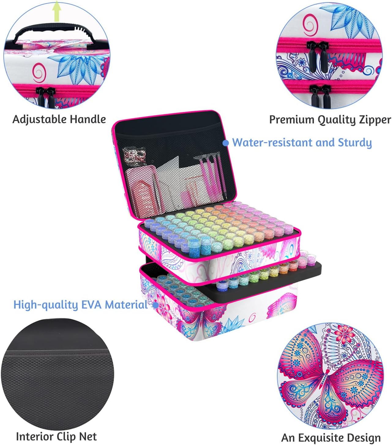 Diamond Painting Storage Containers, 240 Slots Diamond Art Accessories and Tools Kits Storage Box(Pink)
