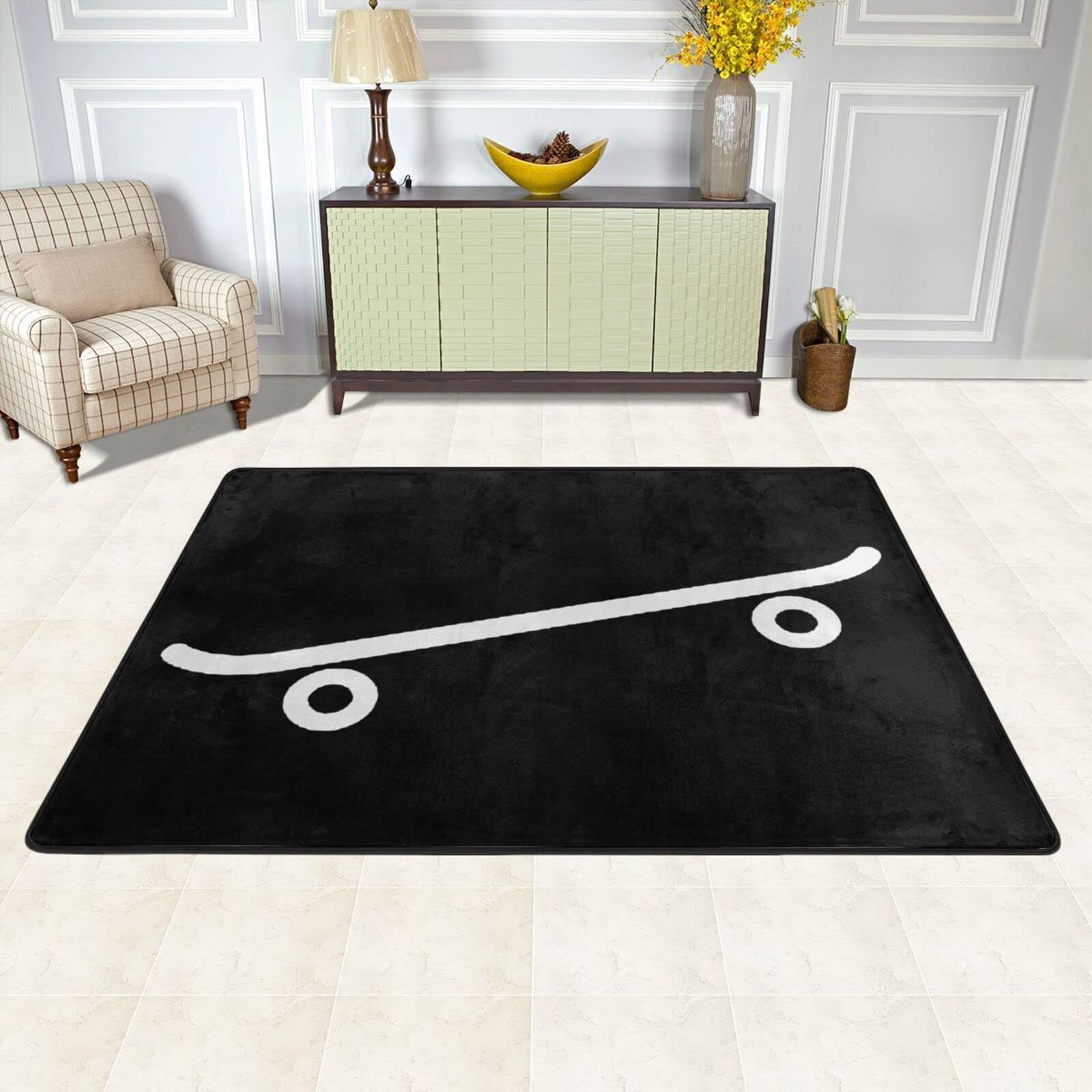 NUSDB Skateboard Area Rug Living Room Bedroom Kitchen Sofa Bedside Carpet Floor Mats 72""X48"", Black