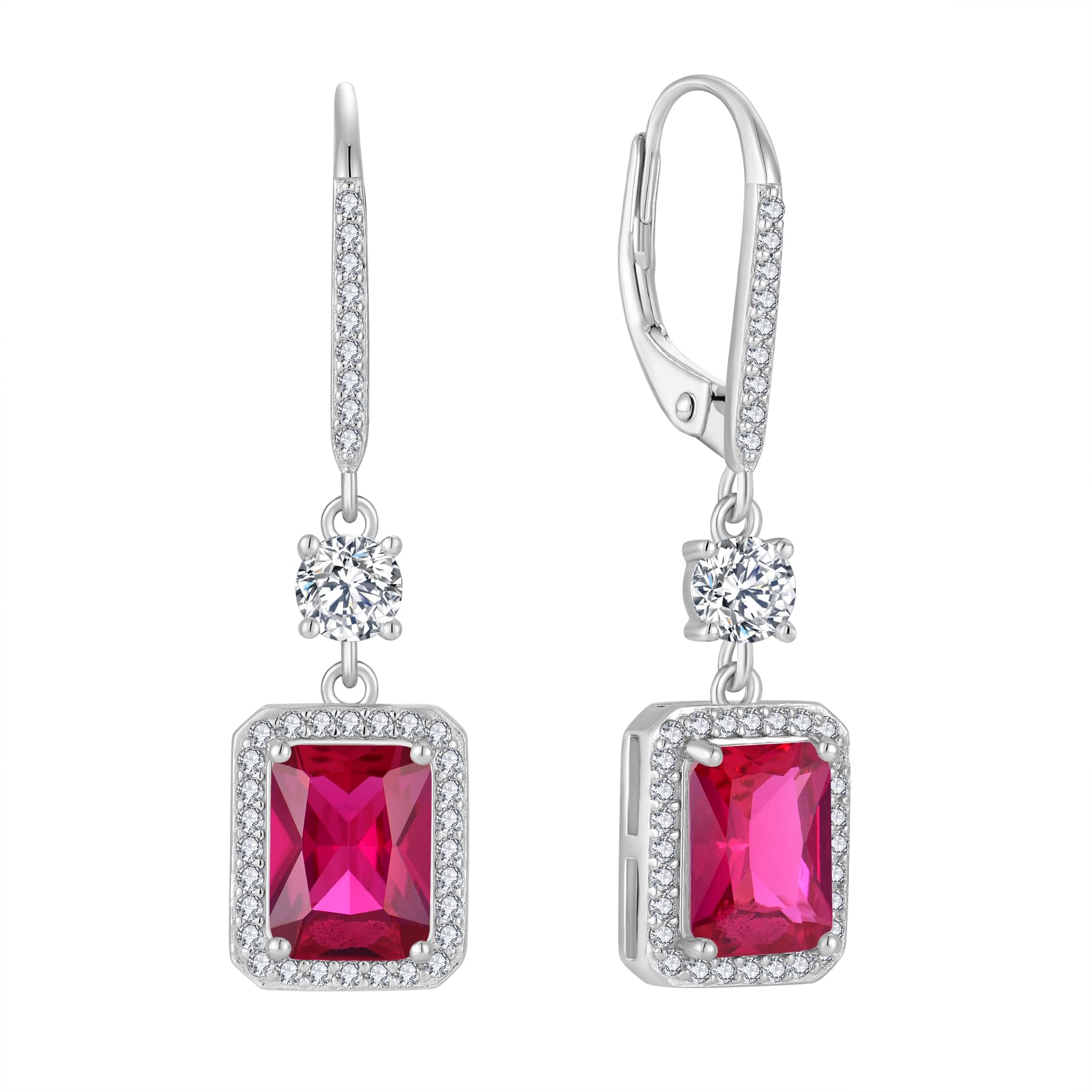 FJ Quadrat Prinzessschliff Hängend Ohrringe Damen 925 Sterling Silber Solitaire Halo Ohrringe Geburtsstein Schmuck Geschenke für Frauen