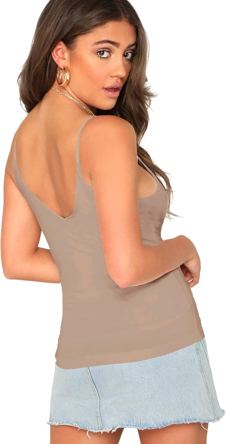 SheIn Women's Casual Basic V Neck Sleeveless Stretchy Regular Length Cami Tank Top at  Women’s Clothing store
