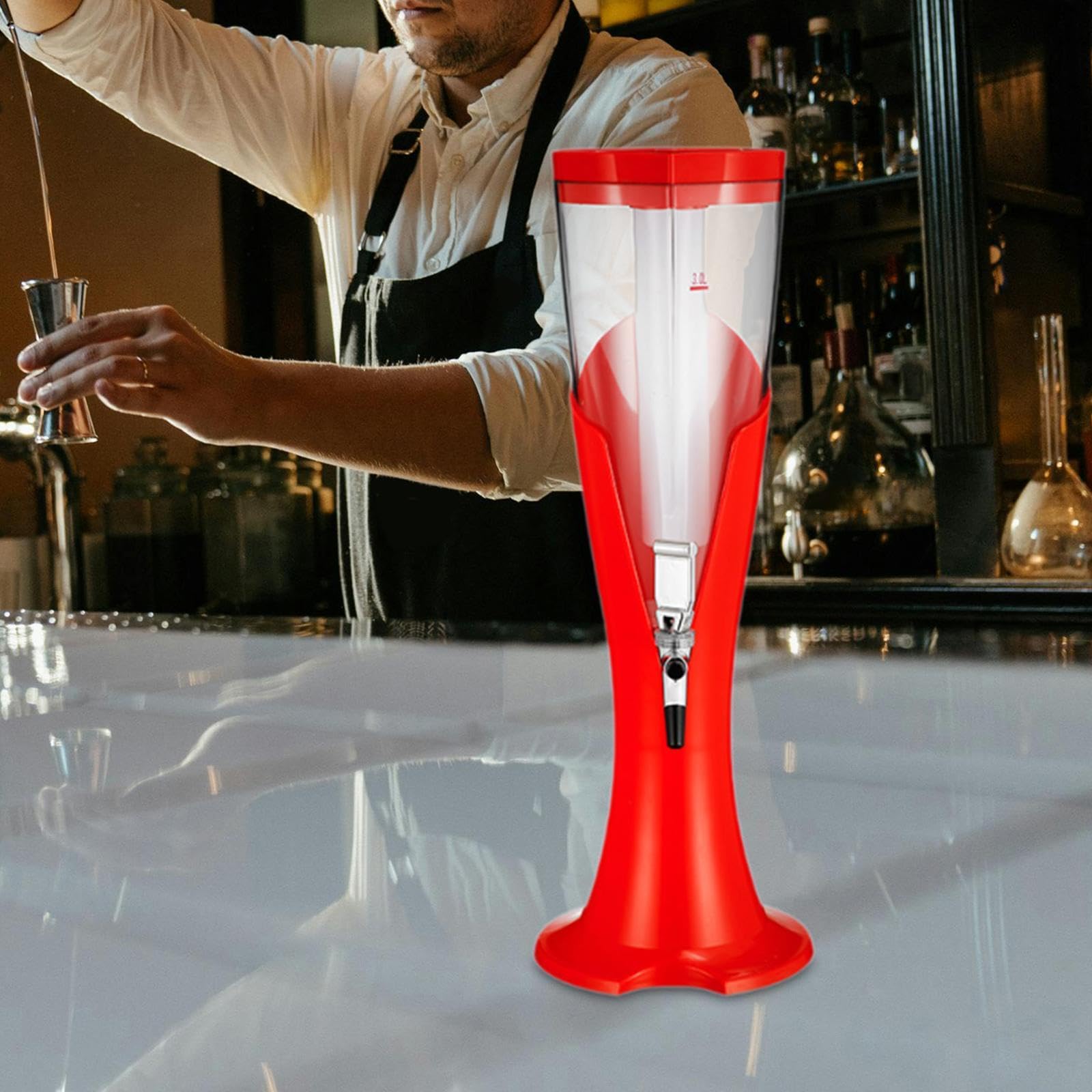 perfk Torre de cerveza, dispensador de cerveza, con grifo, estable, gran capacidad de 3 l, dispensador de jugo de bebida, dispensador de bebidas para bar, Rojo