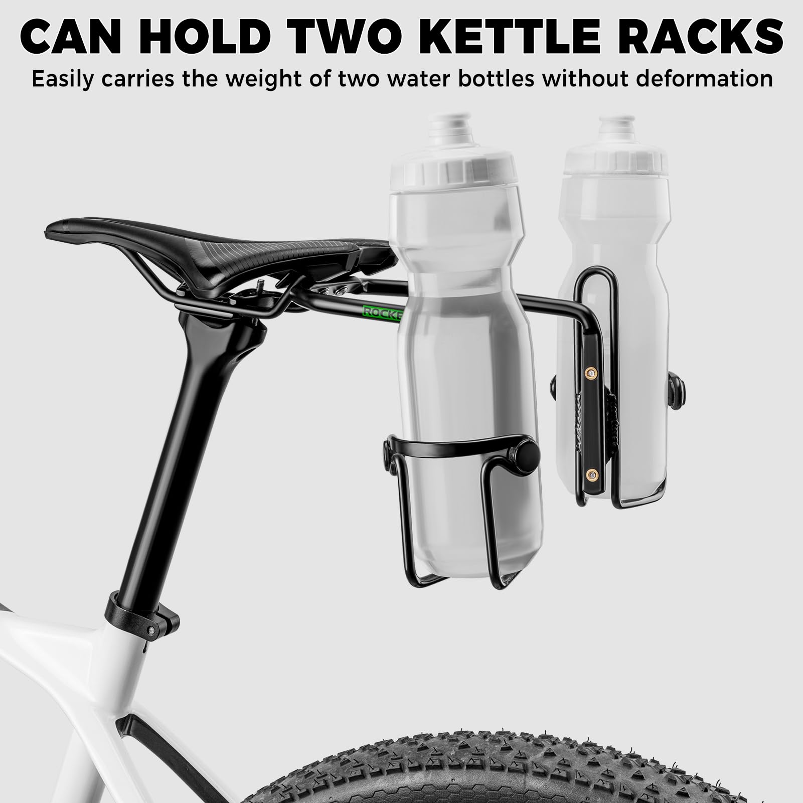 ROCKBROS Uchwyt stabilizujący na torbę siodełkową, uchwyt na bidon do roweru z otworami do bikepackingu, aluminiowa klatka na bidon w kolorze czarnym
