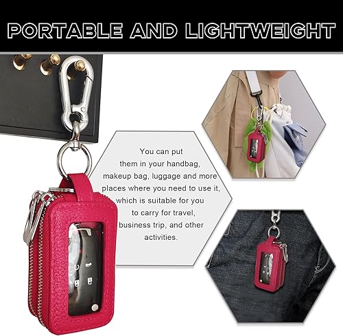 Miniatura 7 de Funda para llavero de automóvil, llave de protección de piel auténtica con doble cremallera, funda universal de alta calidad, gancho de metal y