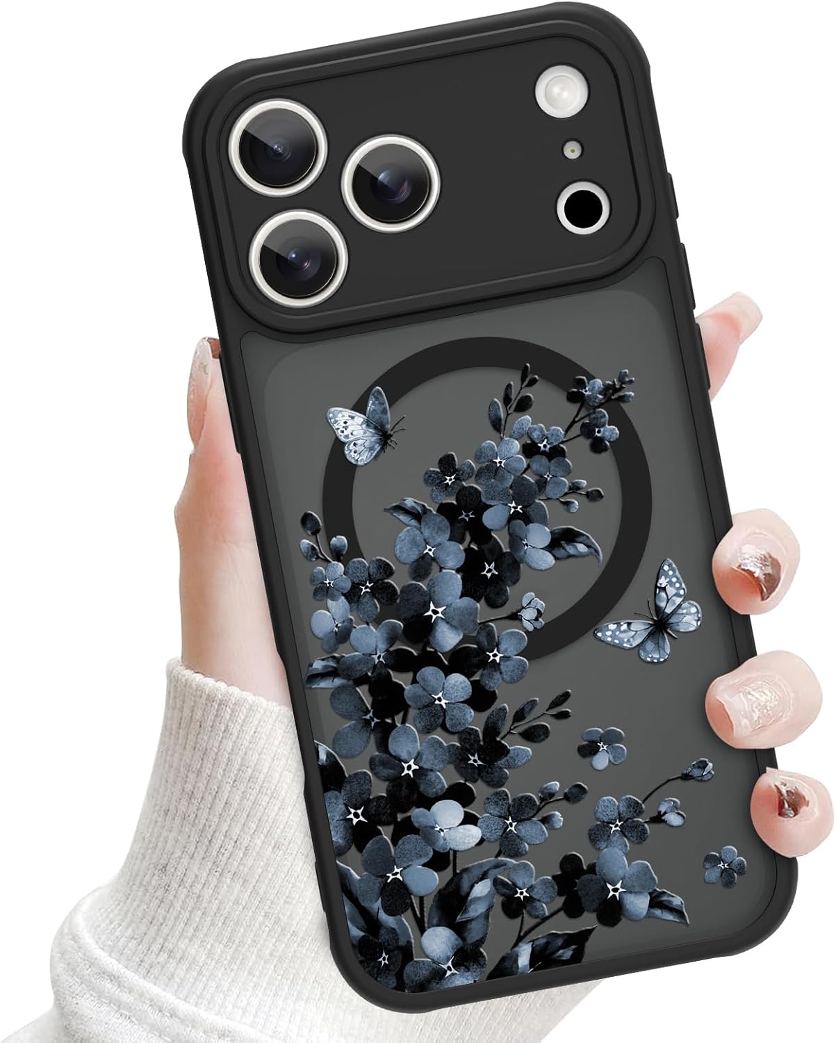 Magnetic Case for iPhone 17, Cute Floral Flower Pattern [Compatible with MagSafe] Full Camera Protection TPU and PC Translucent Shockproof Phone Cover for Women Girl, Brown