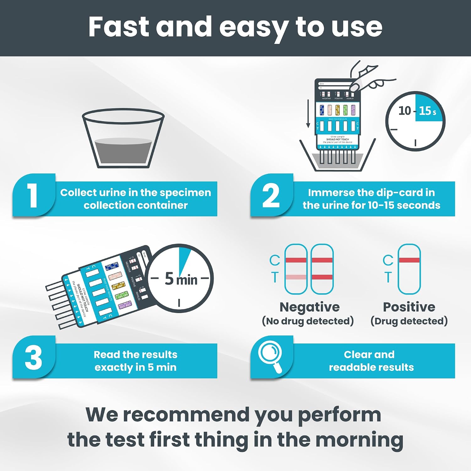 Exploro 5 Panel Drug Test Kit – At Home Urine Drug Test for THC, Cocaine, Opiates, Amphetamines & Benzodiazepines – Rapid & Accurate & Easy At Home Drug Testing Strips (Pack of 10)