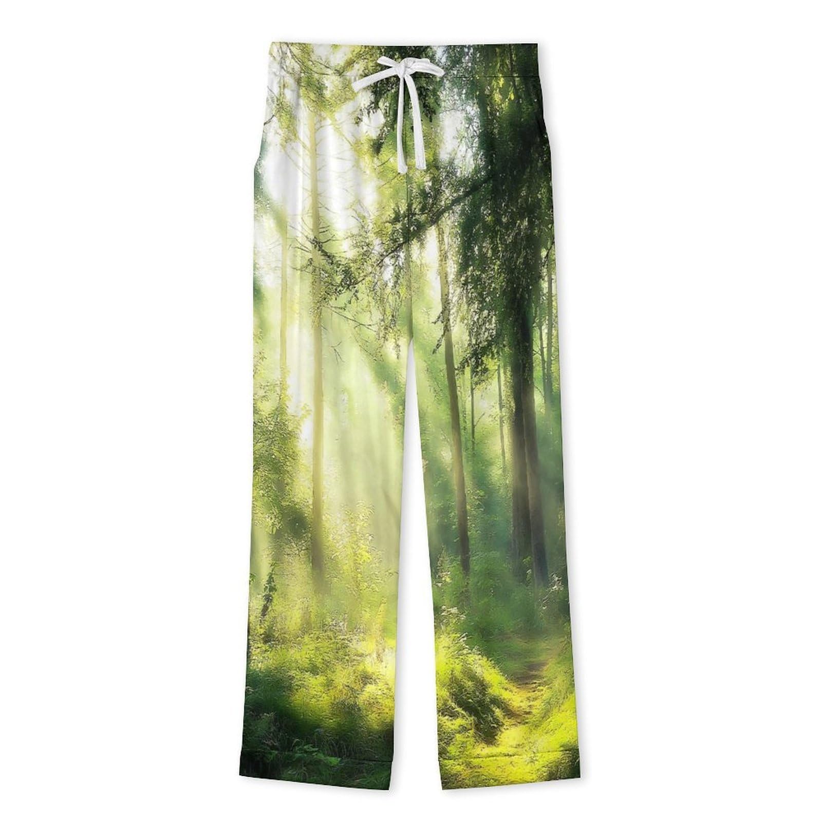 OLEETS Pigiama A Maniche Lunghe da Uomo - Foresta Verde Completo da Notte Pantaloni Caldo Invernale Comodo con Tasche Top Morbido E Ampio 2 Pezzi