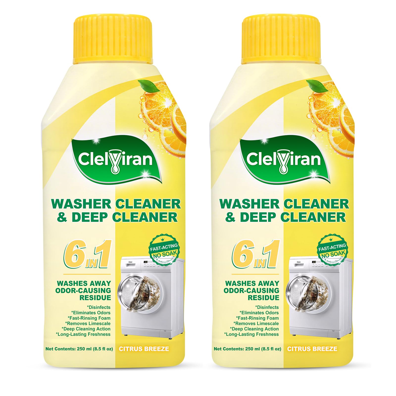 Washing Machine Cleaner Liquid, Powers Away Odor Causing Residue and Grime Deep Inside Pump, Valve and Hoses, 6 in 1 HE Washer Descaler (2 Pack)