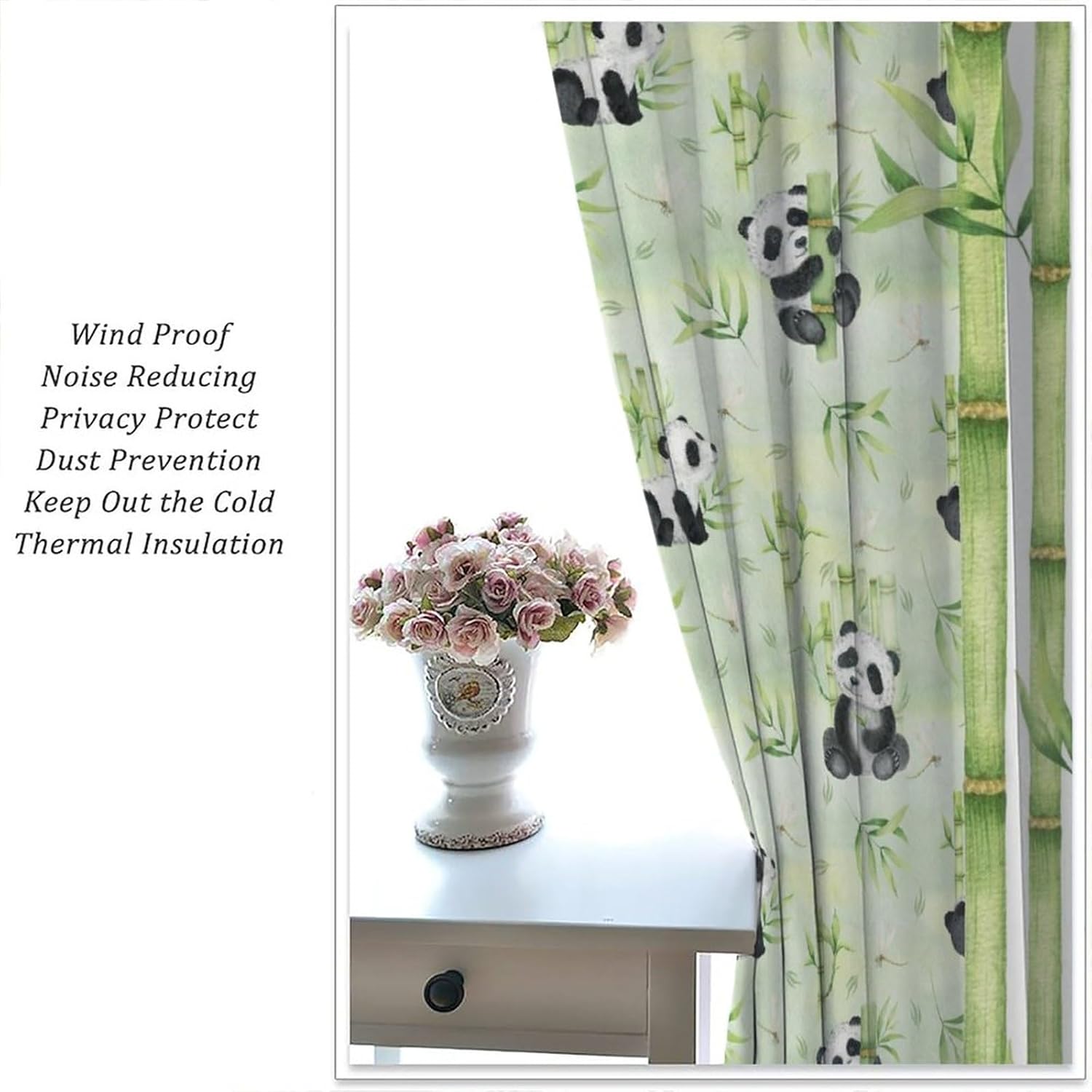 Cartoon Watercolor Panda Rod Pocket Curtains for Bedroom - Cute Nursery Baby Panda Bamboo Forest Print Window Drapes,Energy Saving Blackout Curtains 2 Panels 72" L x 31.5" W