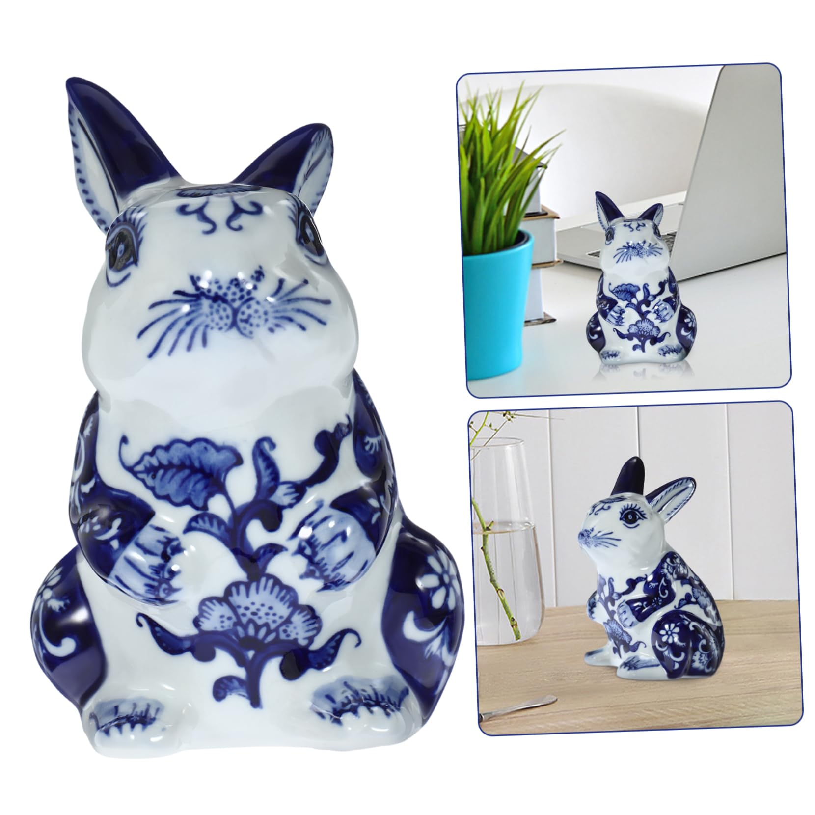 VALICLUD Sculpture de Lapin en Céramique Bleu Pâle pour Décoration Intérieure Élégante, Ornement Animalier Adorable pour Salon et Décoration de Table