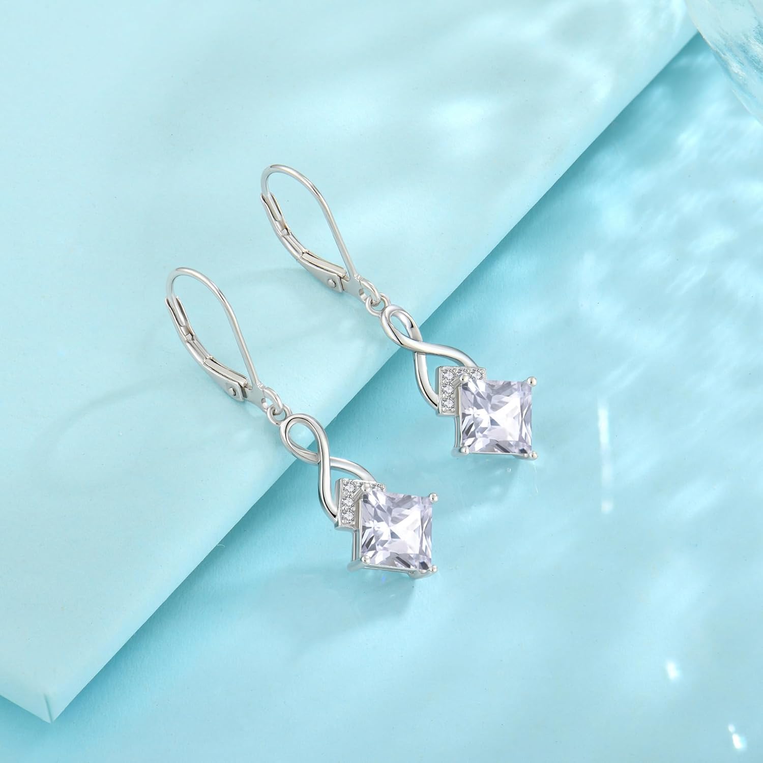 Infinity Dangle Drop Earrings 925 Sterling Silver Leverback Earrings Birthstone Jewelry for Women - Image 5