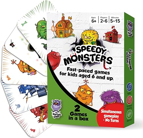 Speedy Monsters - Juegos de cartas para niños, 2 divertidos juegos de cartas de ritmo rápido para niños de 8 a 12 años. Fácil de aprender. No disponible en Yaxa Venezuela