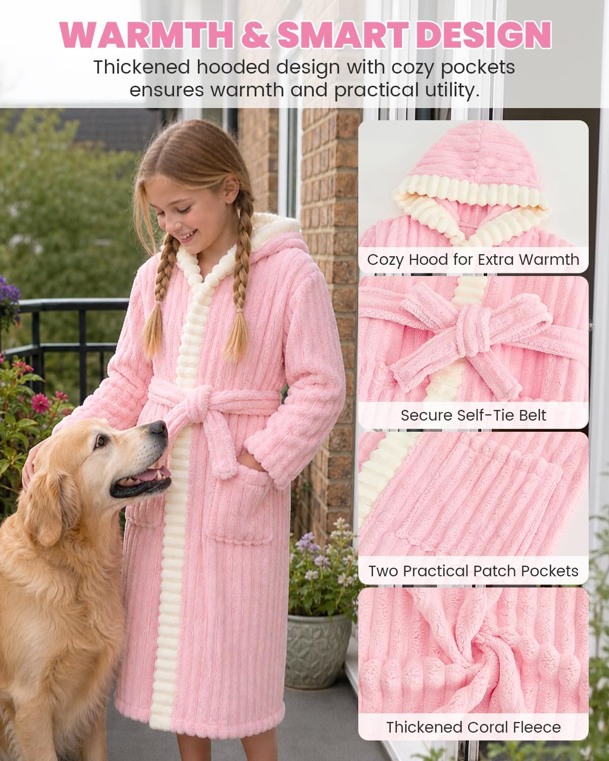 JiAmy Boys Girls Soft Fleece Robe Cozy Kids Bathrobe Gift 4-14 Years