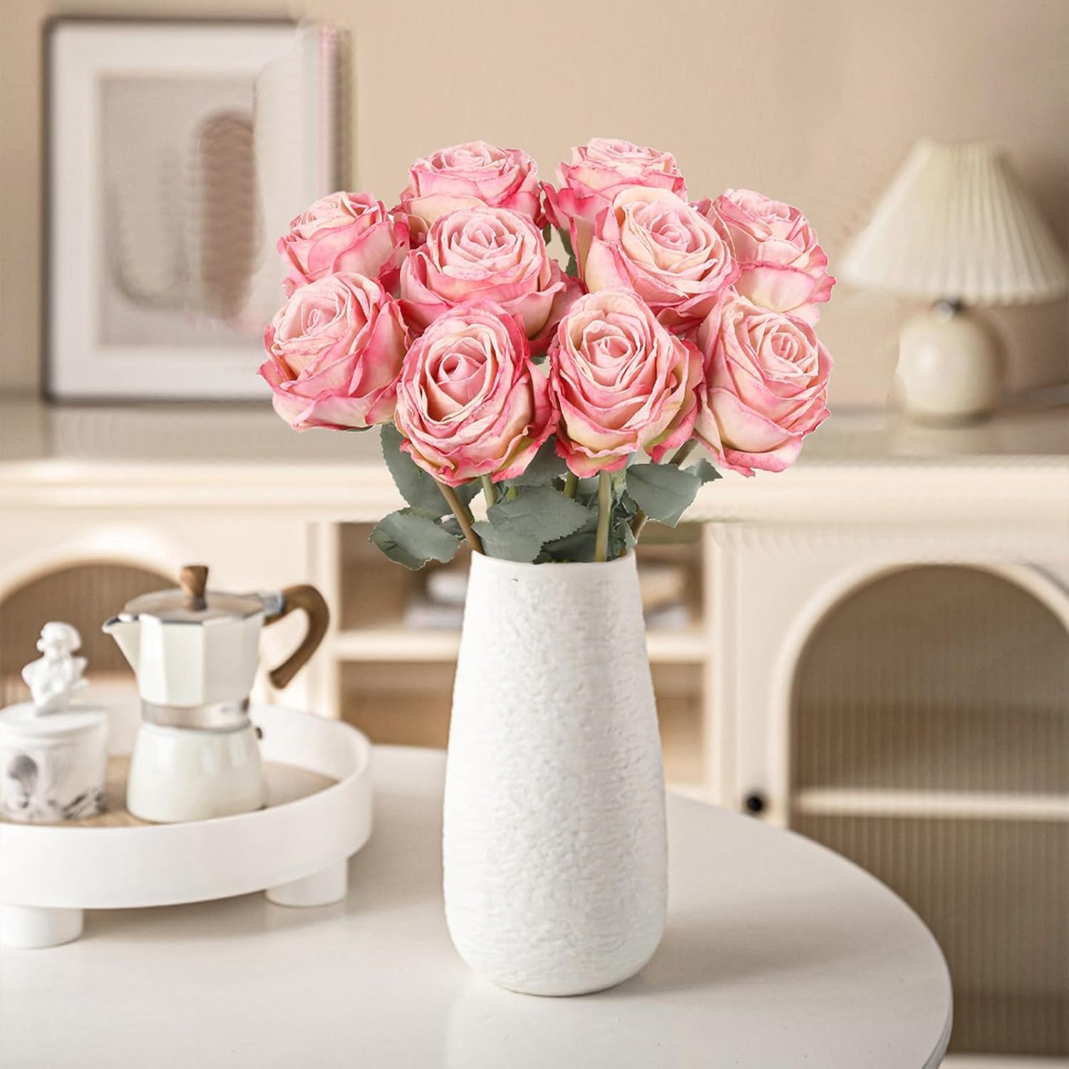 10PCS Hot Pink Roses Artificial Flowers Realistic Fake Flowers Silk Roses with Long Stems for DIY Wedding Bouquet Table Centerpiece Home Party Decor(Hot Pink) - Image 5