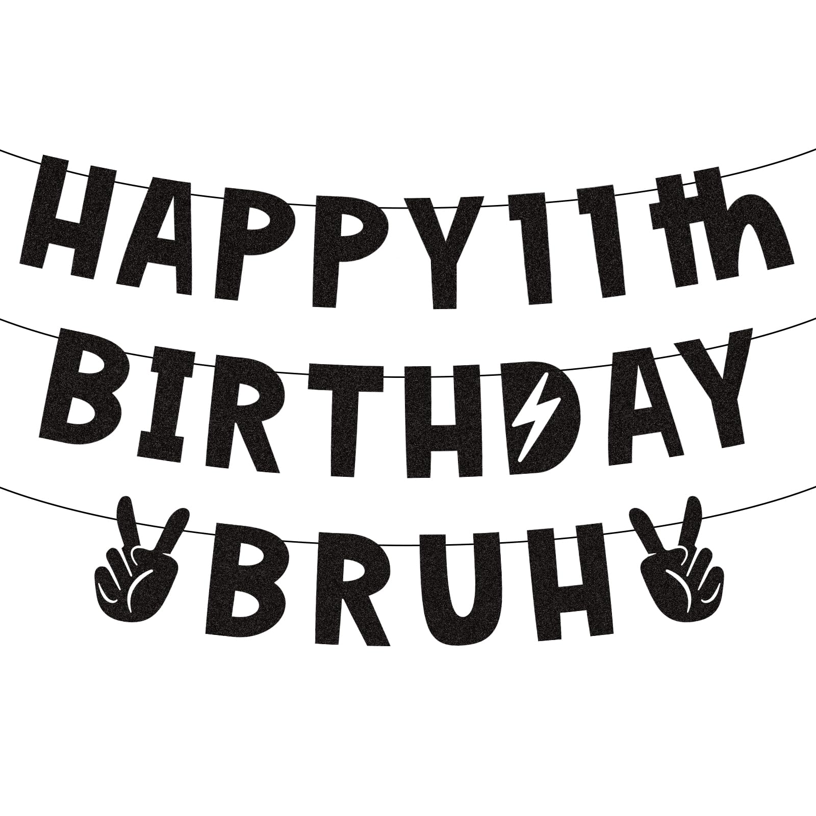 Happy 11th Birthday Bruh Banner, Pre-Strung Cool Bruh Birthday Decorations Glitter Design Party Decor for Preteens Boy Party Supplies