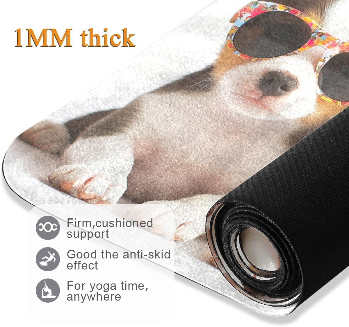 ALAZA Cute Puppy Dogs Sunglasses Flower Yoga Mat Non Slip Fitness Exercise Mat, Workout Mat for Yoga, Pilates and Floor Exercises
