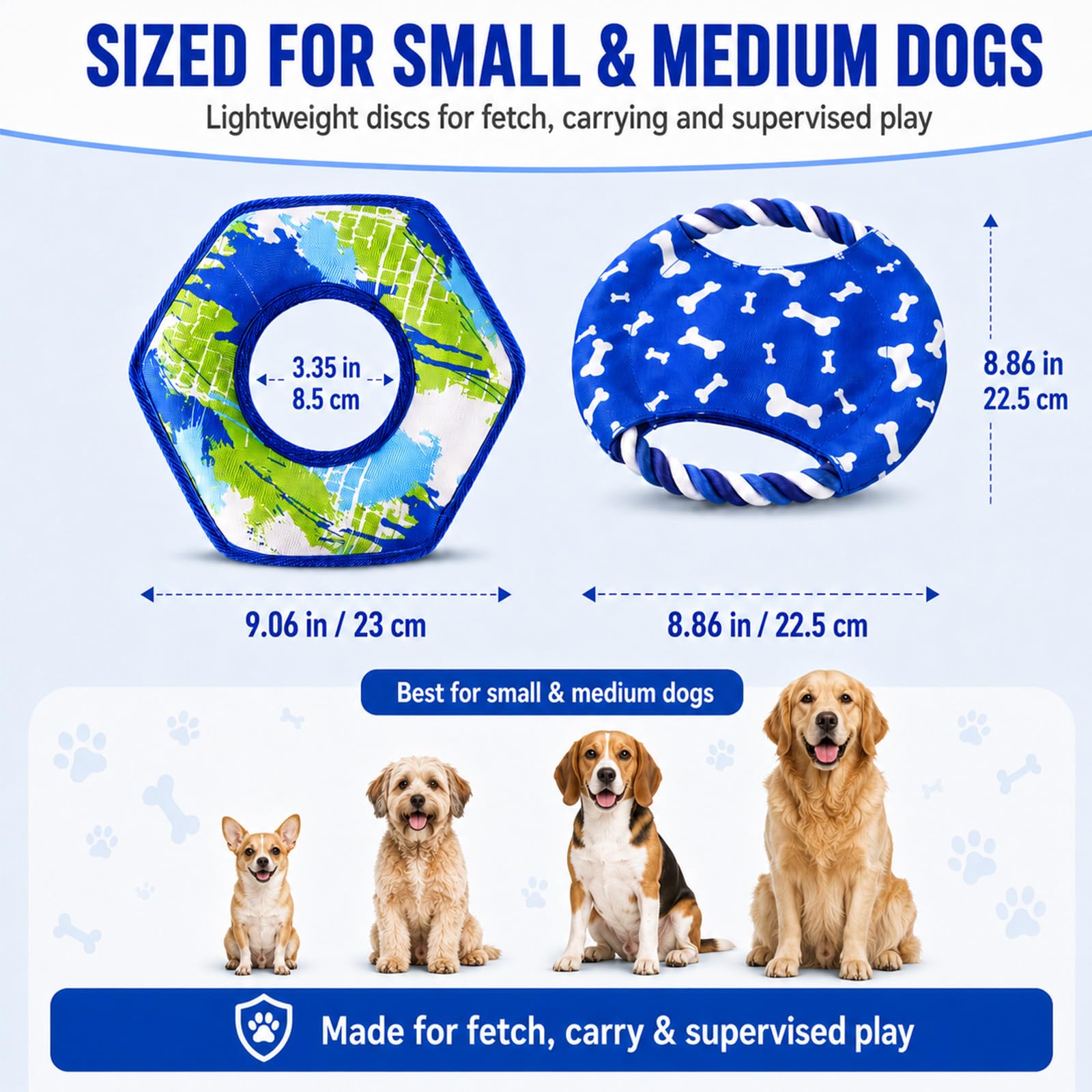 Juego de discos voladores para perros | Frisbee flotante duradero + disco volador de cuerda | Juguetes de entrenamiento interactivos para interiores y exteriores | para perros pequeños y