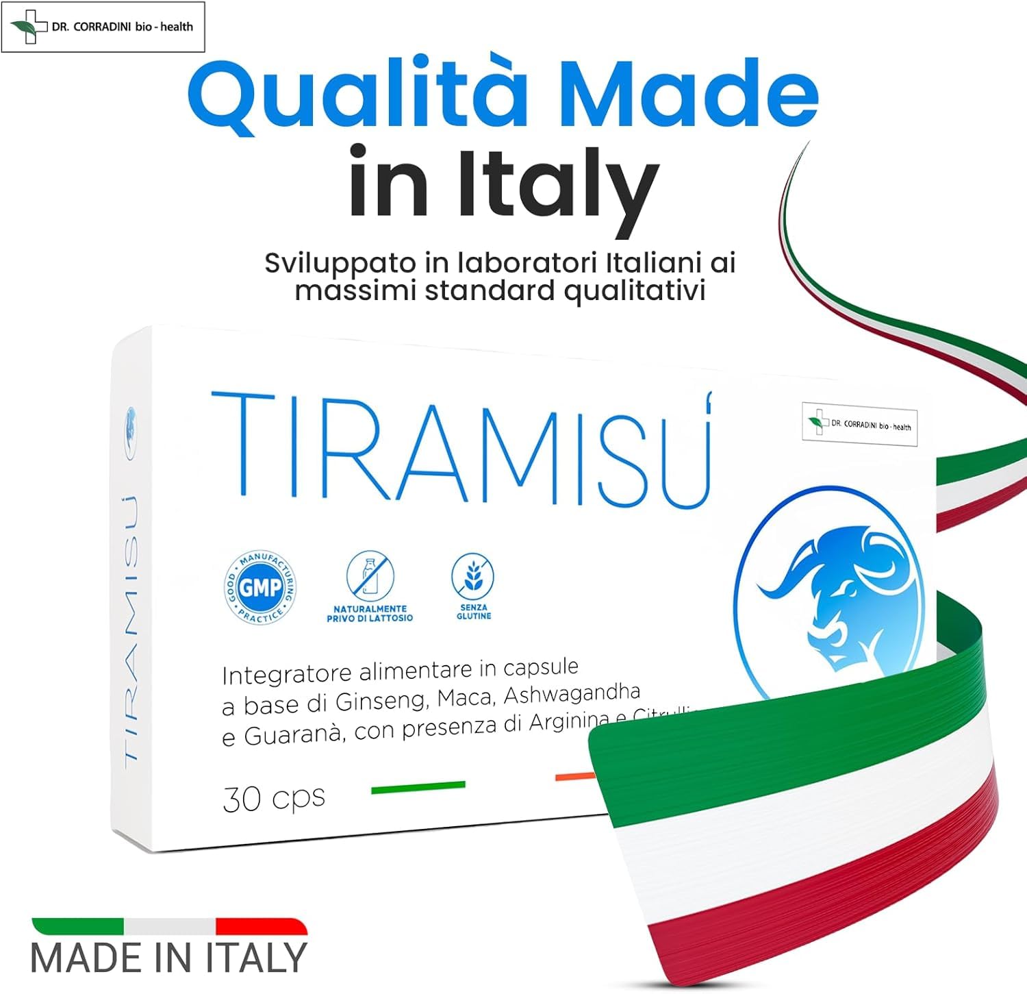 Dr. Corradini Tiramisù Integratore Uomo per Vigore con Maca Peruviana, Arginina, Citrullina, Ashwagandha, Caffeina, Ginseng - Made in Italy, 30 Giorni di Fornitura