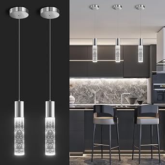 OKELI Pendant Light Fixtures, Pendant Lights Kitchen Island, Bubble Crystal Chandeliers, Contains Light Sources for Bedroom Living Room Dining Room, 6000K,6W,9.8inch/24.8cm,2Pack [Energy Class G]