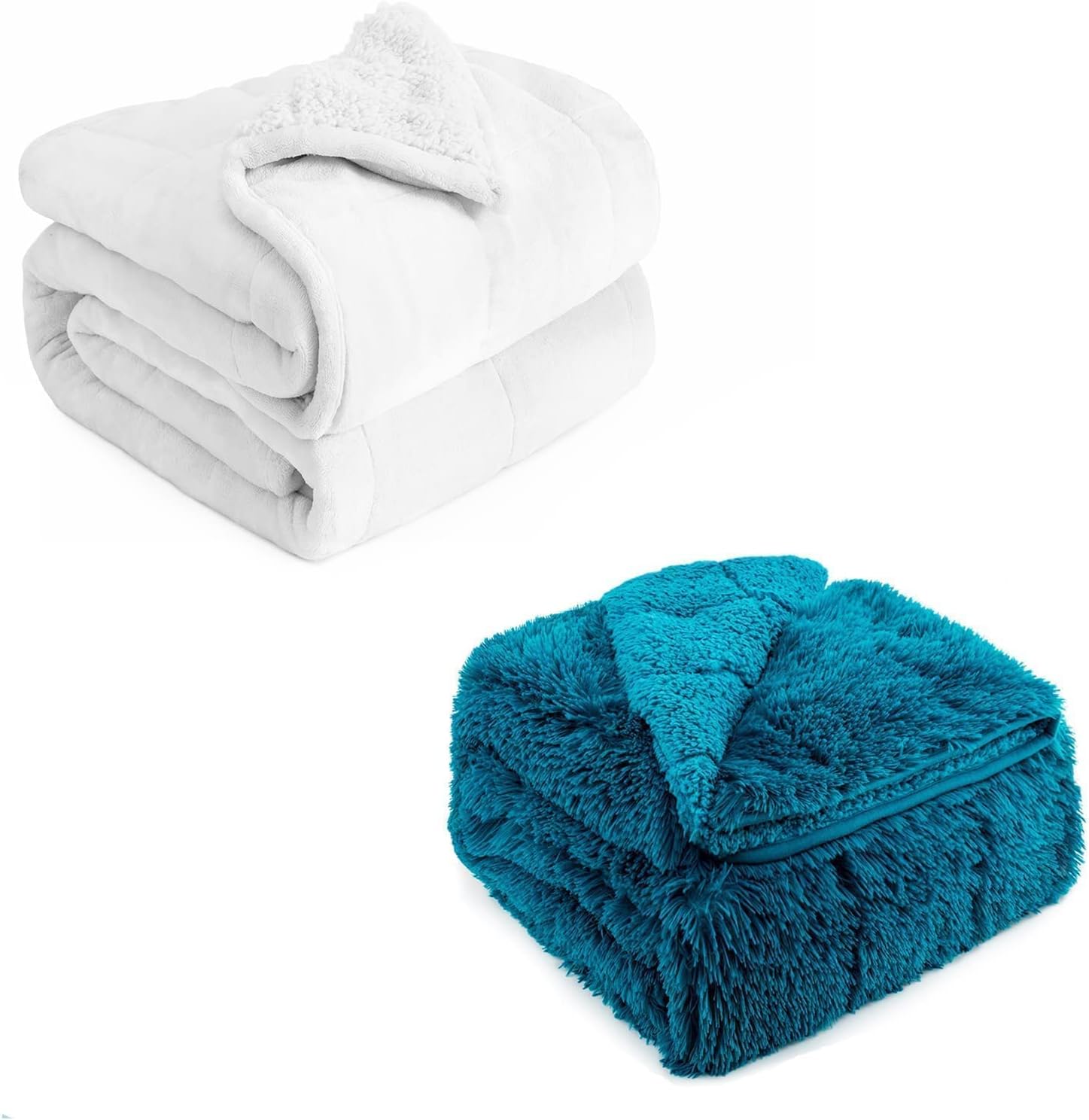 Cottonblue Sherpa Weighted Blanket 15lbs for Adults 60x80 inches Bundle with Faux Fur Luxury Snugly Long Fur Weighted Blanket 60x80 inches