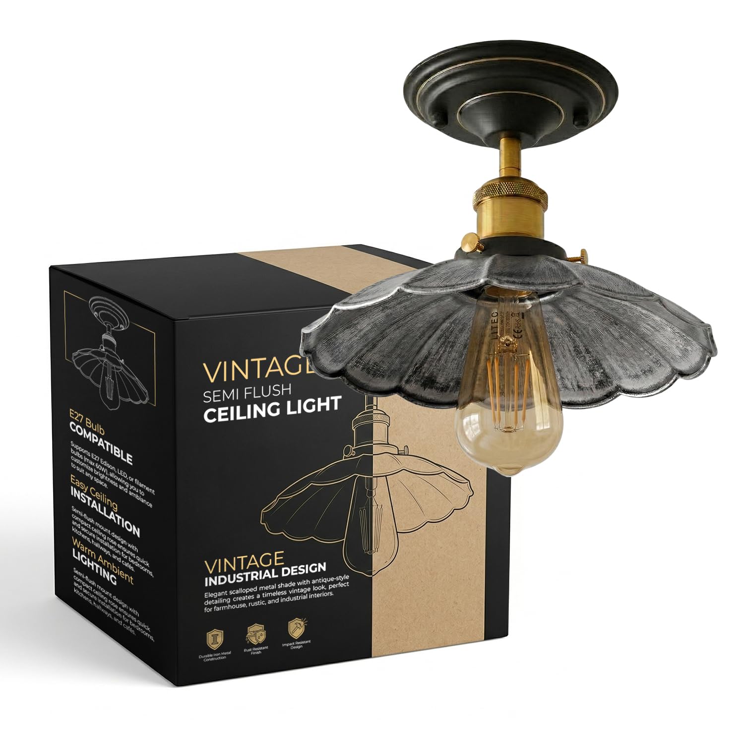 LEDSone Industrial-Semi Flush Mount Ceiling Light Metal E27 โ image 1
