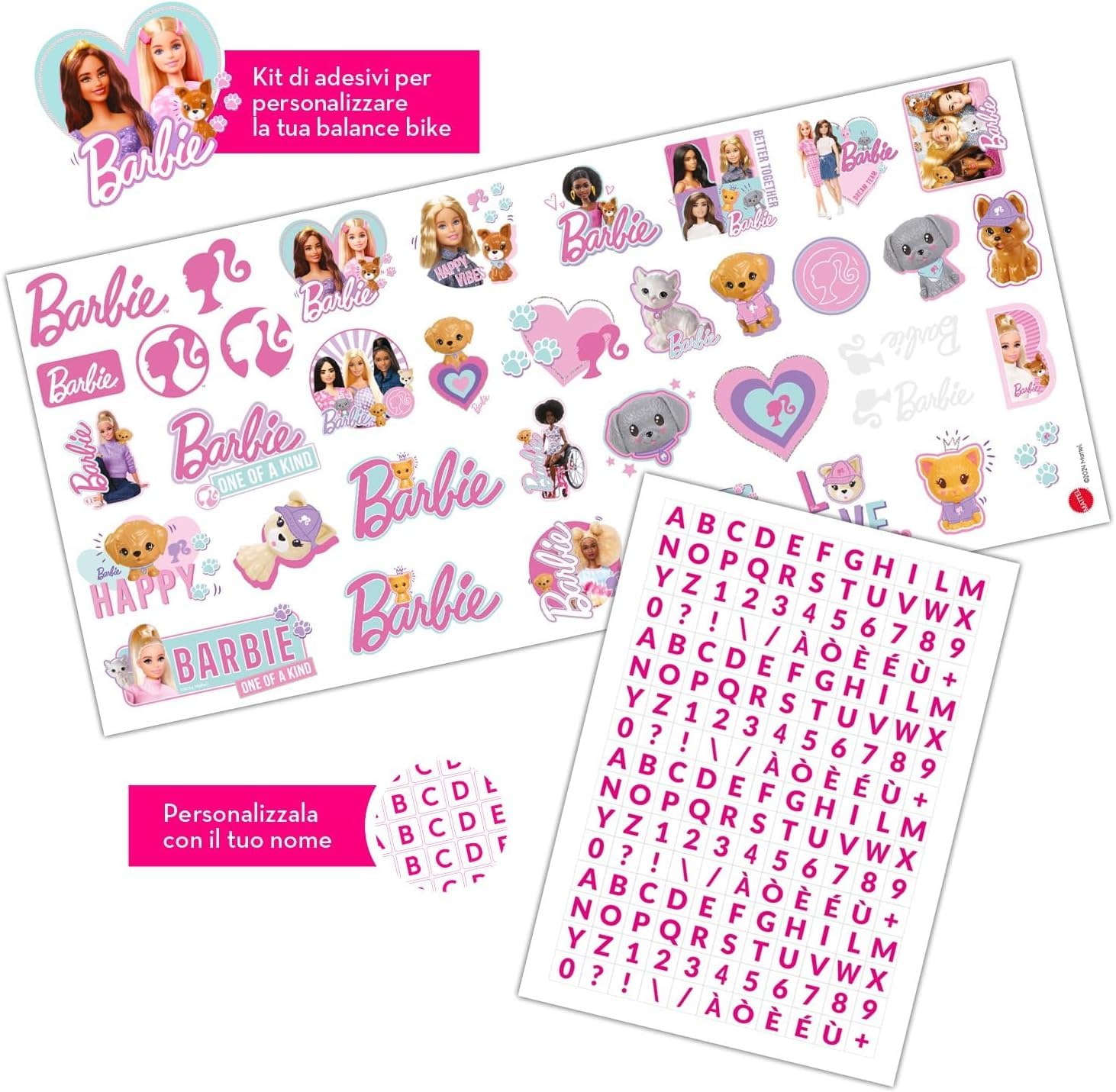 Bicicletta Senza Pedali Barbie Magikbike - Rosa E Bianca Per Bambini 1.5-4 Anni, Telaio Metallo, Regolabile
