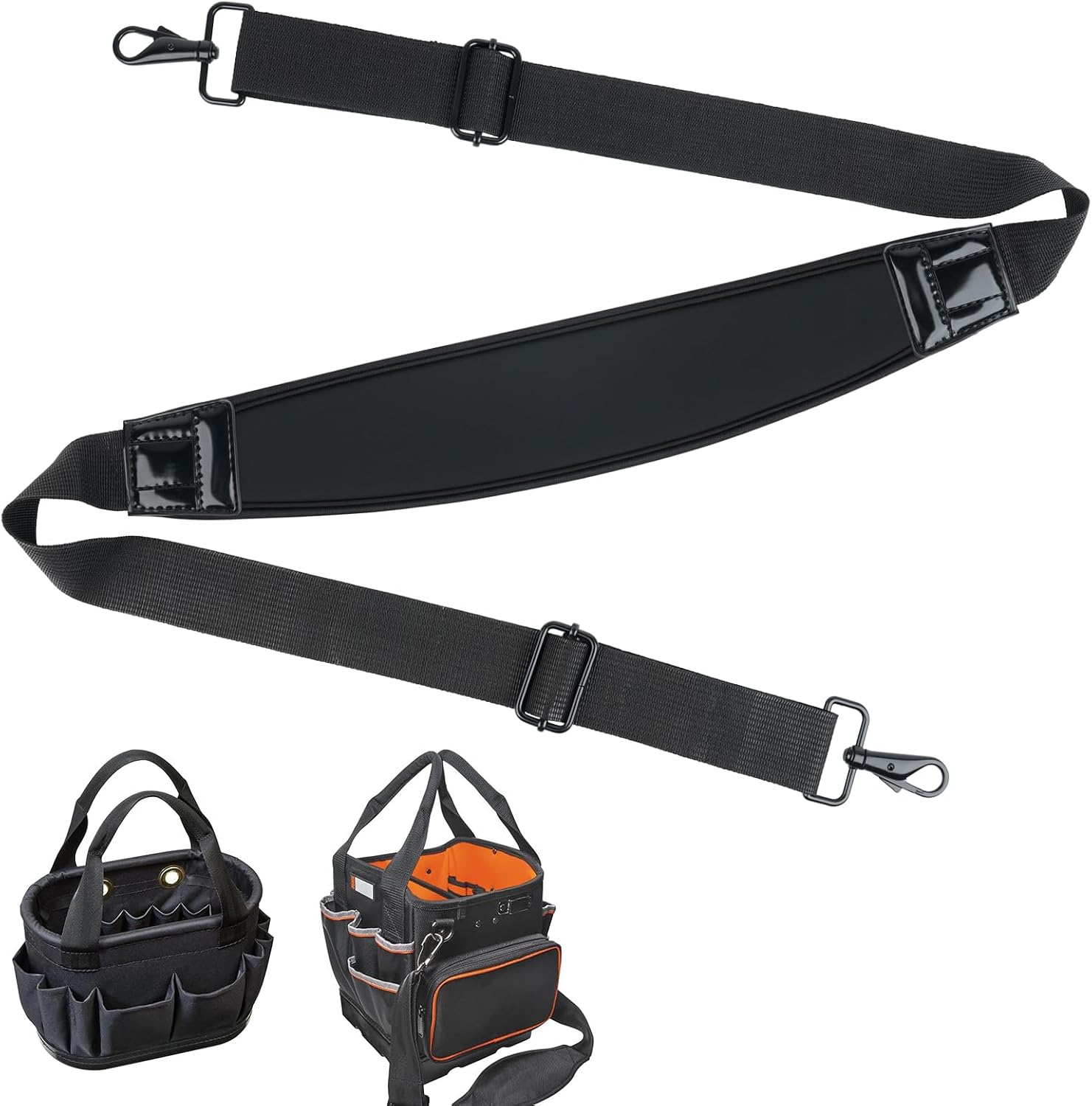 Padded Shoulder Strap Compatible with Klein Tools Tool Tote and 5003 Series | 61" Adjustable Heavy Duty Black Shoulder Strap with Metal Hooks, Carrying Strap Replacement with Non-Slip Pad