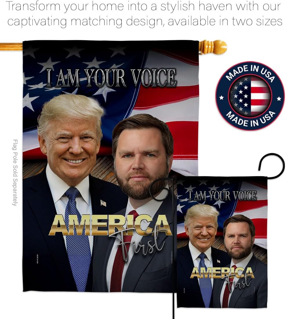 Trump Vance Flag MAGA 2024 Stand Kit Wall Hanging Decor Home Poster Your Voice America First Poster Lawn Garden Outdoor Patriotic Patio Decoration Republican Gift Made in USA