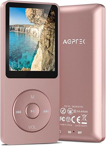 AGPTEK A02PL - Reproductor de MP3 de 64 GB, reproducción de 70 horas de reproducción de sonido sin pérdidas, soporta hasta 128 GB (oro rosa)