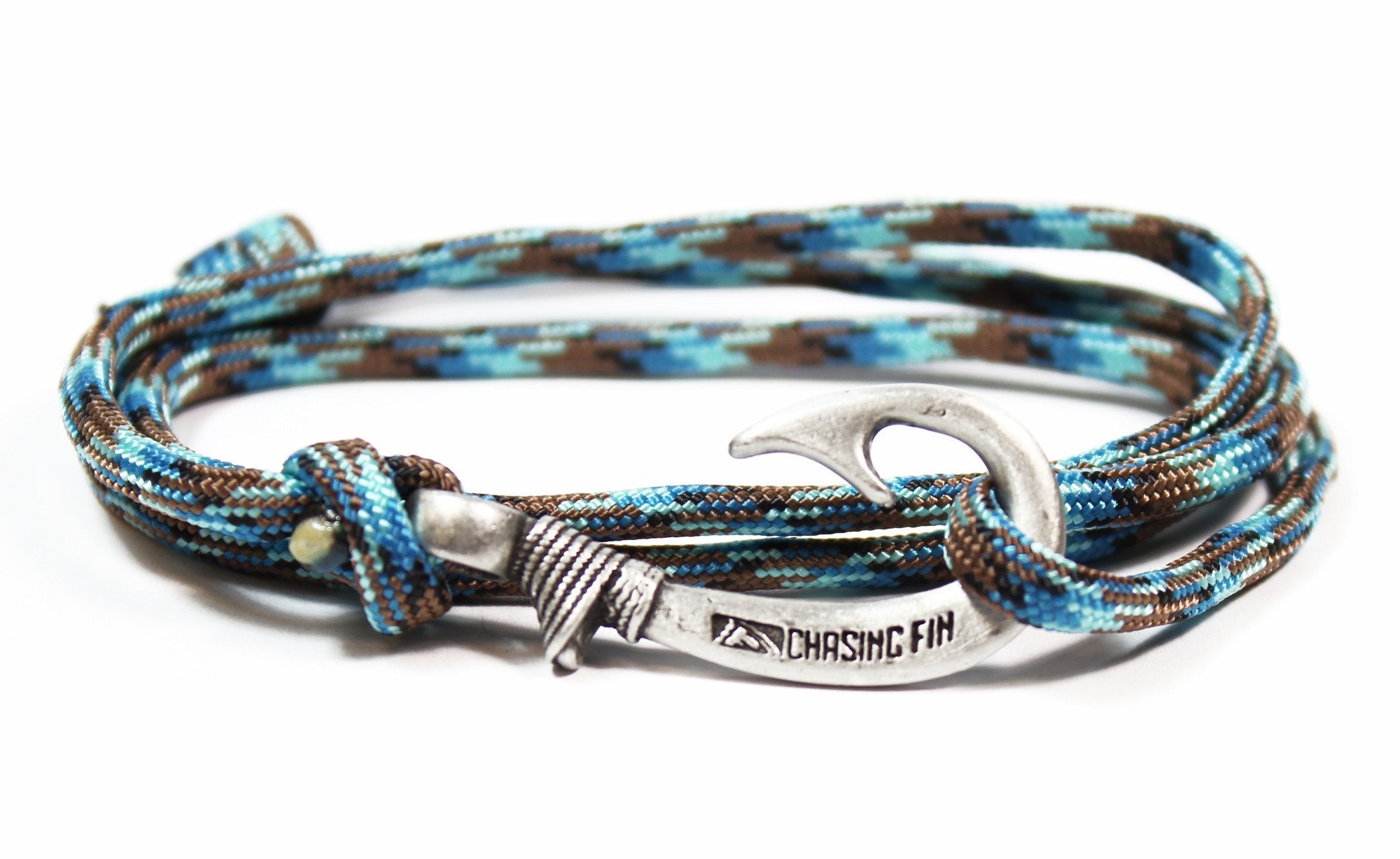 Chasing Fin Fish Hook Pendant Bracelet - Cool 30-Inch Military-Grade 550 Paracord Bracelet & Anklet - Adjustable Size, 100% Nylon Nautical & Fishing Accessory - J-Hook Pendant, Pewter - Abyss