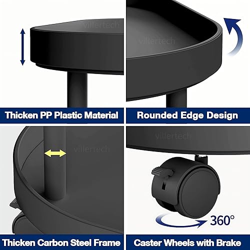 Miniatura 5 de Mesa auxiliar con ruedas, mesa auxiliar para sala de estar, sofá móvil de plástico, mesita de noche pequeña, para dormitorio, color negro (paquete