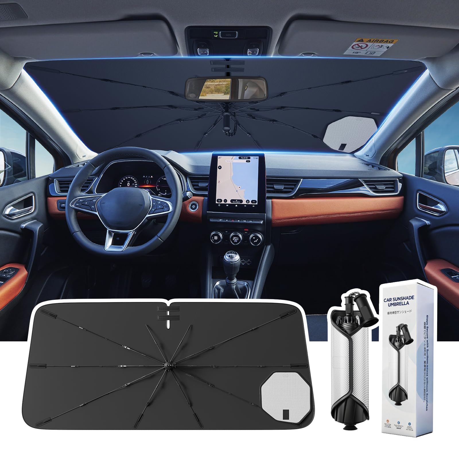 LANGBEAN Faltbare Windschutzscheiben Sonnenschutz Renault Captur 2020-2026 | Sonnenblende Frontscheibe, Silikonsaugplatte, Glasfaserkelett, Kratzsicherer Silikon-griff, Hitzeblocker UV-Schutz [Upgraded]