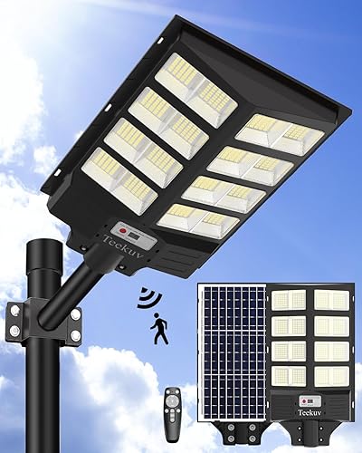 Luces solares de calle de 1200 W para exteriores, 135000 lúmenes, luz de estacionamiento comercial, 6000 K del atardecer al amanecer, luces de