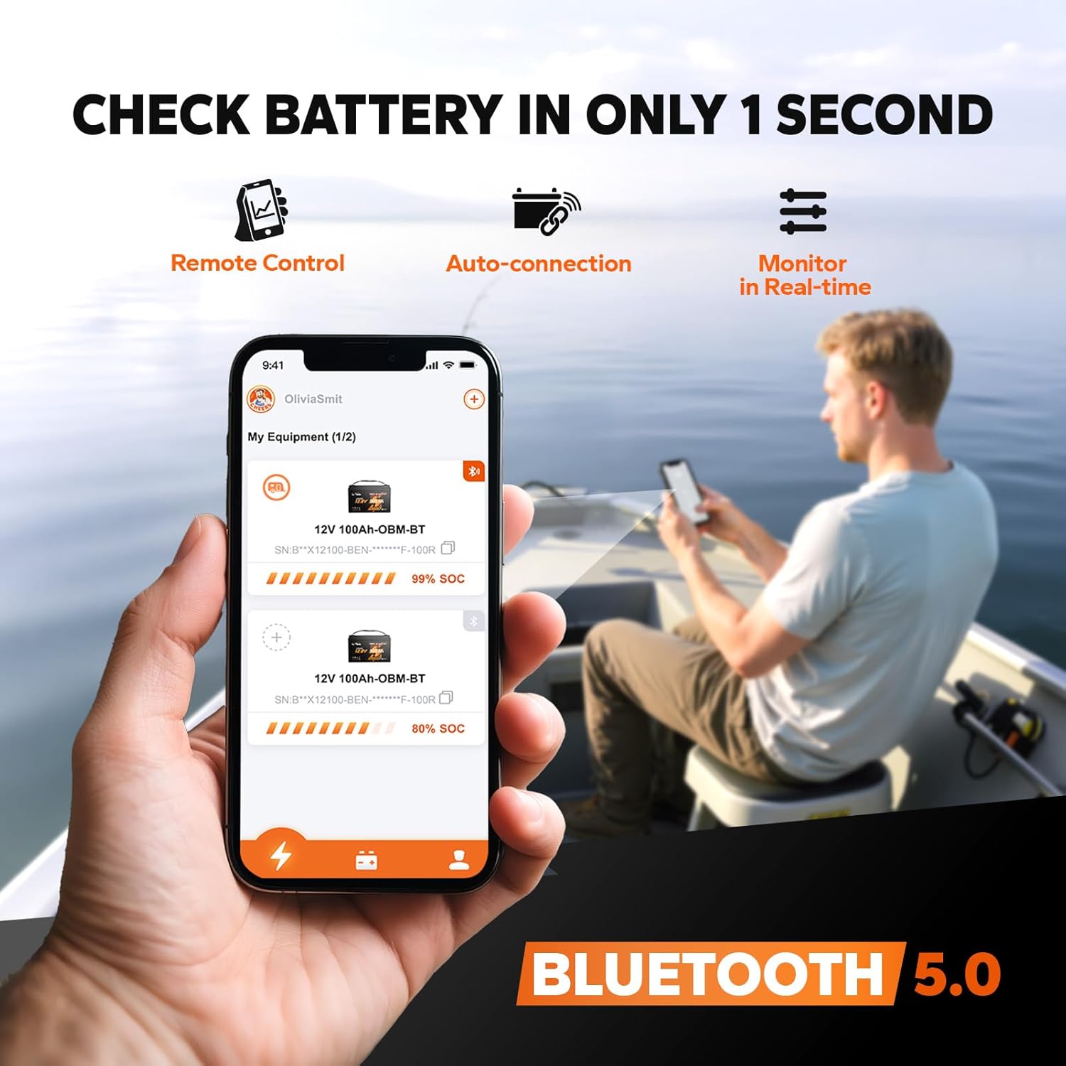 LiTime 12V 100Ah Marine Power Kit for Electric Trolling Motor up to 1200W - Complete Conversion Kit for Non-Powered Boats with 12V 100Ah LiFePO4 Bluetooth Battery, Fast Charger, Breaker & Cables